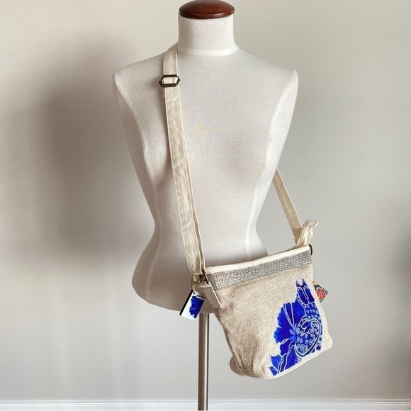 Laurel Burch Blossoming Felines Blue Cat Crossbody Purse Bag Handbag - Picture 2 of 10